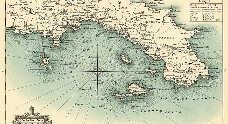 Vintage nautical map illustration symbolizing financial navigation, used as a visual metaphor in Navigating FINRA Rule 4330: A Broker's Guide to Fully Paid Securities Lending Programs. The antique chart shows coastlines, islands, and a compass rose, representing guidance and direction for brokers managing fully paid securities lending compliance.