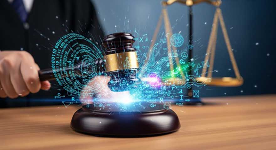 Judge’s gavel striking with digital data visualization, symbolizing evolving SEC transparency rules surviving court challenge but facing implementation delay — Center for the Study of Financial Marketplace Evolution (CSFME).