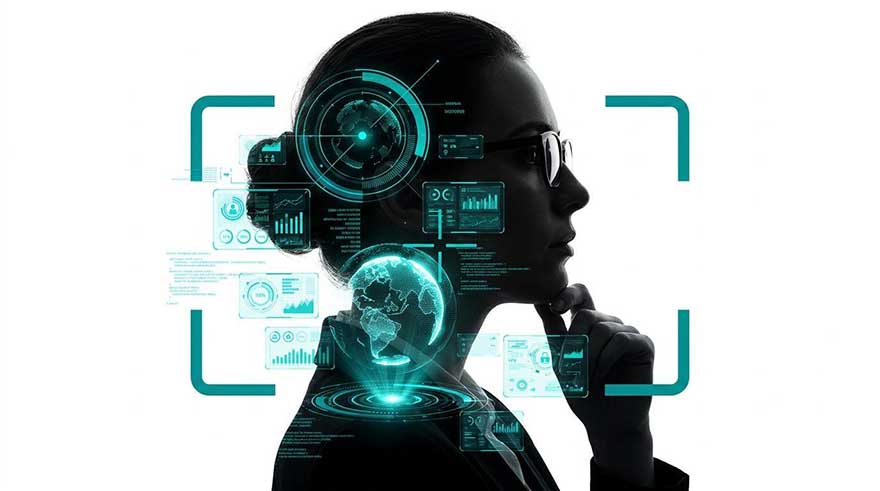 Human analyst reviewing AI-generated financial analytics and data visualizations.